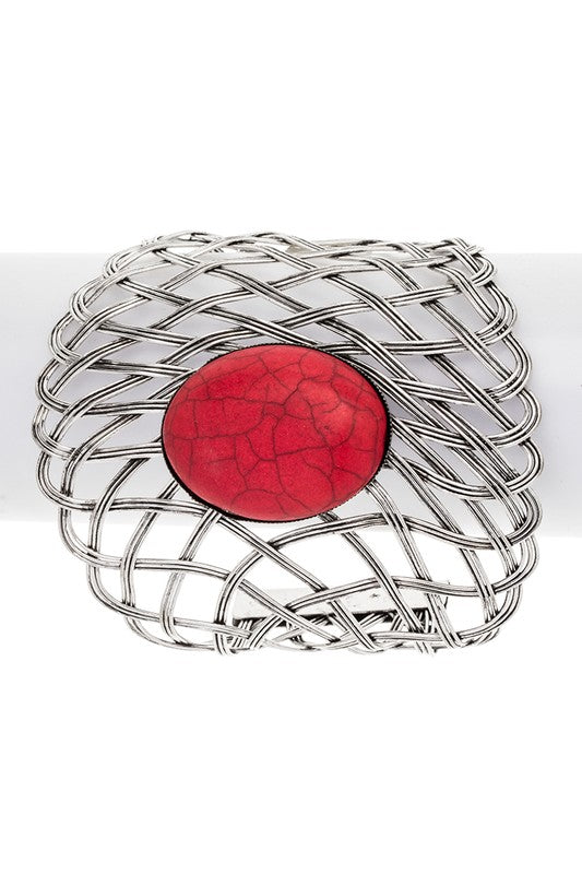 Oval Stone Wire Cuff Bracelet