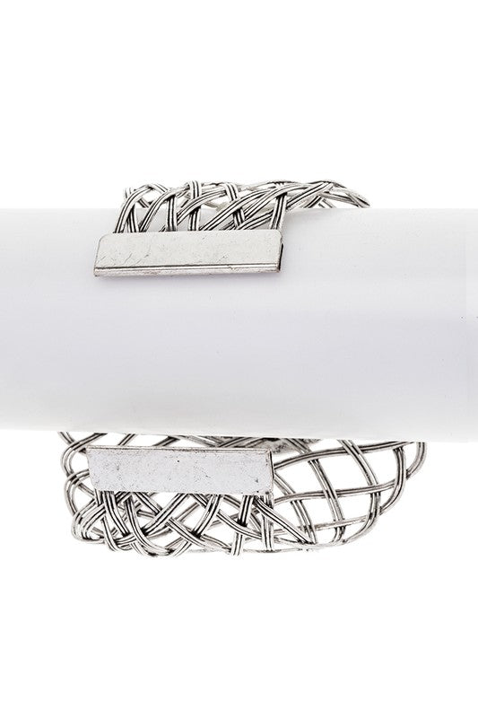 Oval Stone Wire Cuff Bracelet