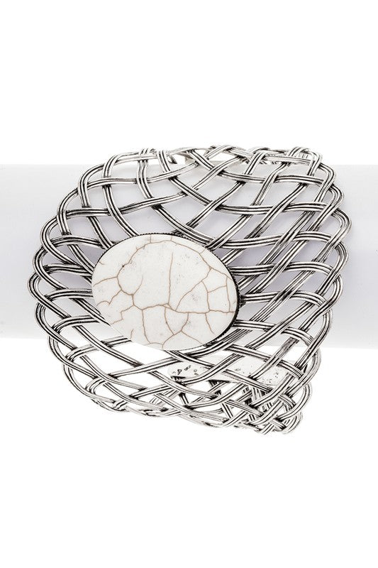 Oval Stone Wire Cuff Bracelet