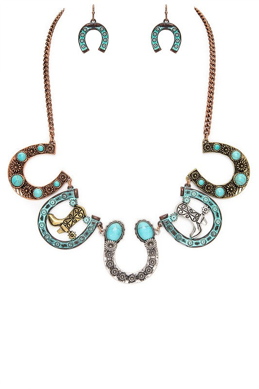 Horse Shoe Statement Necklace Set