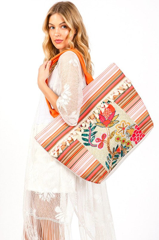 Boho Flower Beaded Tote