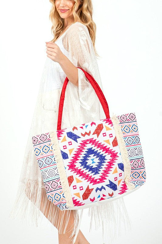 Aztec Printed Embroidered Tote