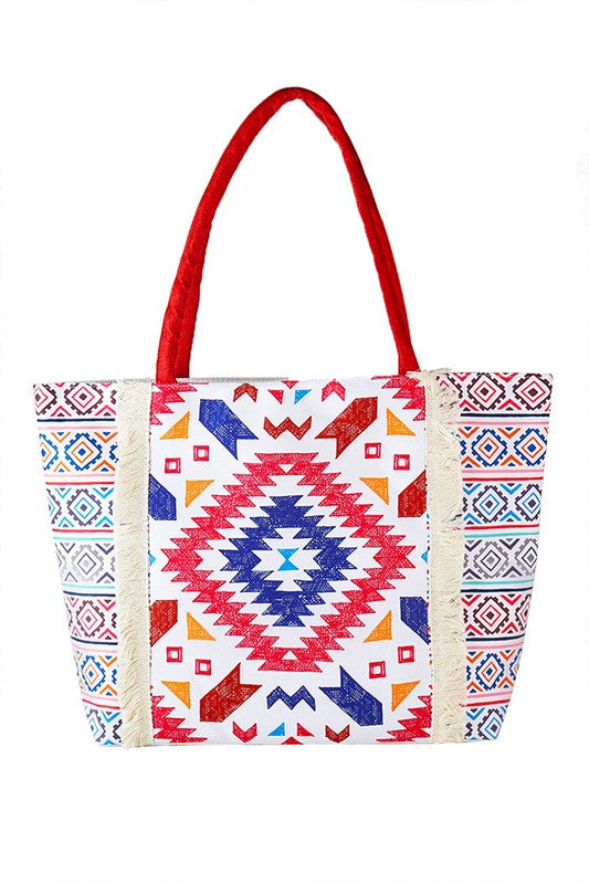 Aztec Printed Embroidered Tote