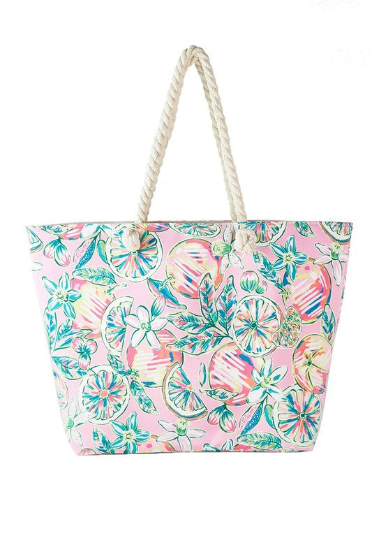 Flower and Fruit Print Tote Bag