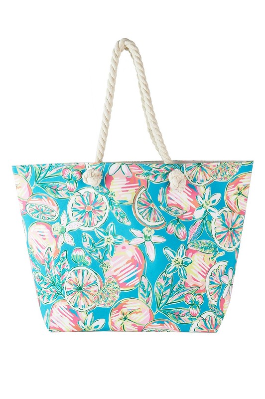 Flower and Fruit Print Tote Bag