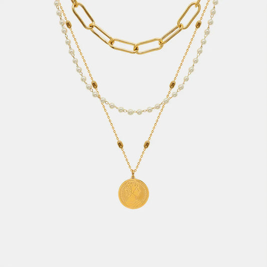 Synthetic Pearl Titanium Steel Three-Layered Necklace in Gold - women's layered necklace