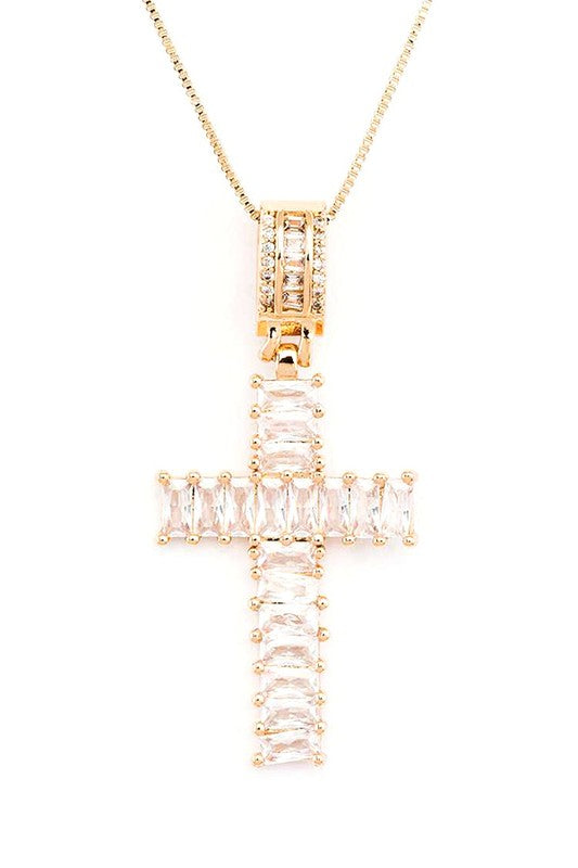 CZ Baguette Cross Pendant Necklace