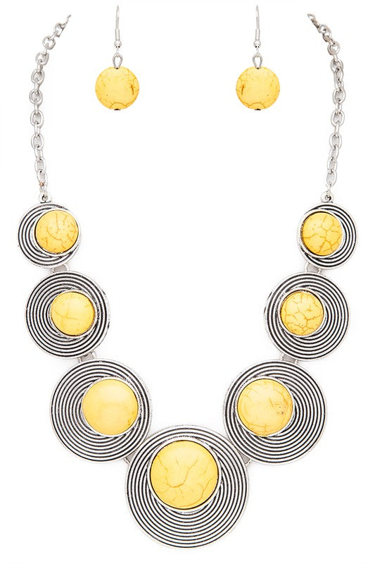 Round Stone Bib Necklace Set