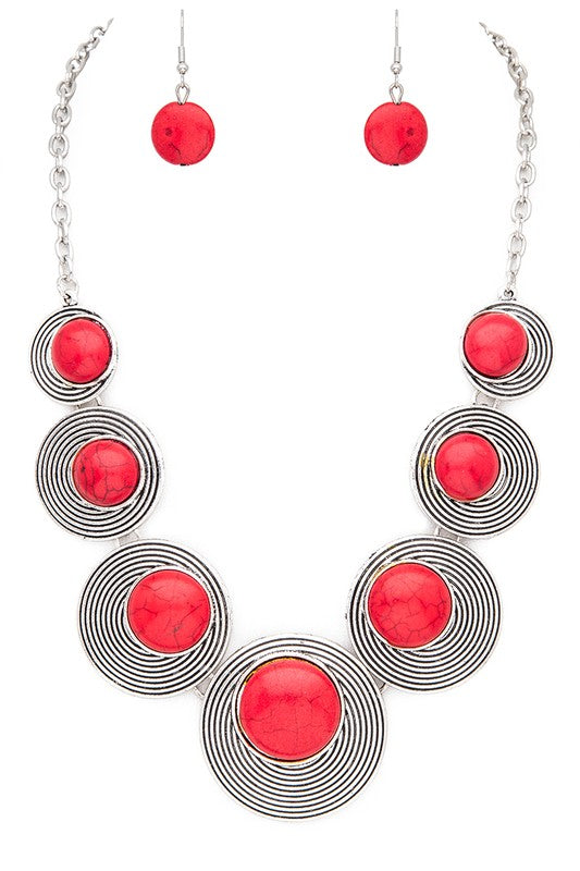 Round Stone Bib Necklace Set