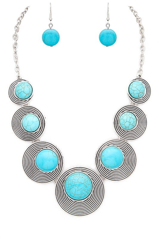 Round Stone Bib Necklace Set