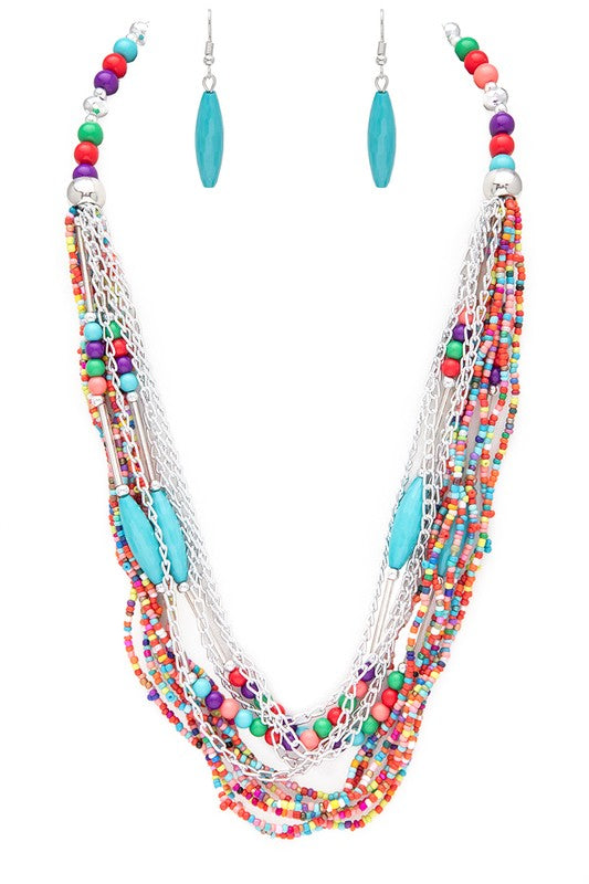 Beaded Layered Statement Necklace Set