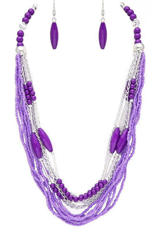 Beaded Layered Statement Necklace Set