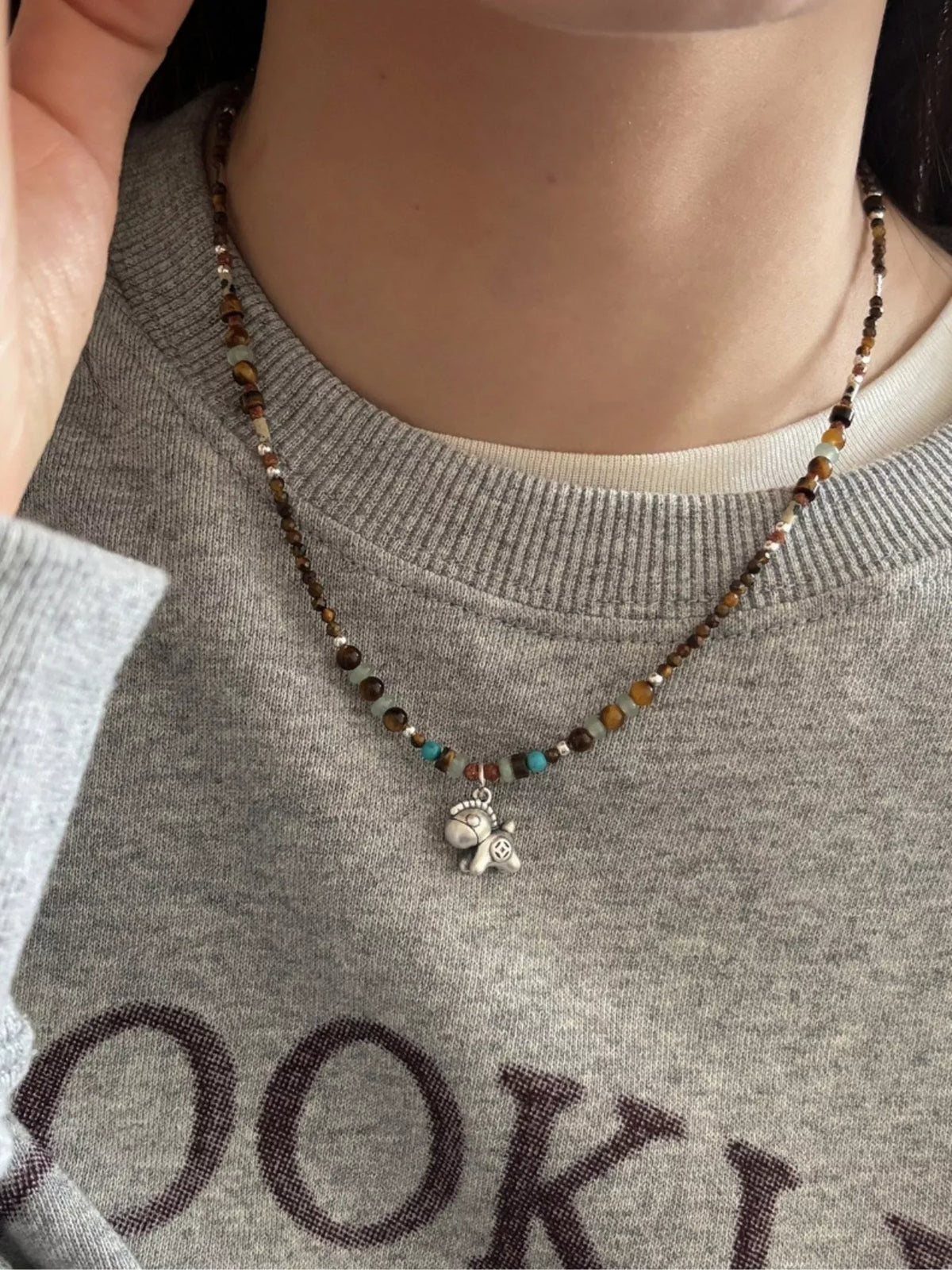 Beaded Horse Pendant Necklace - alternate necklace view
