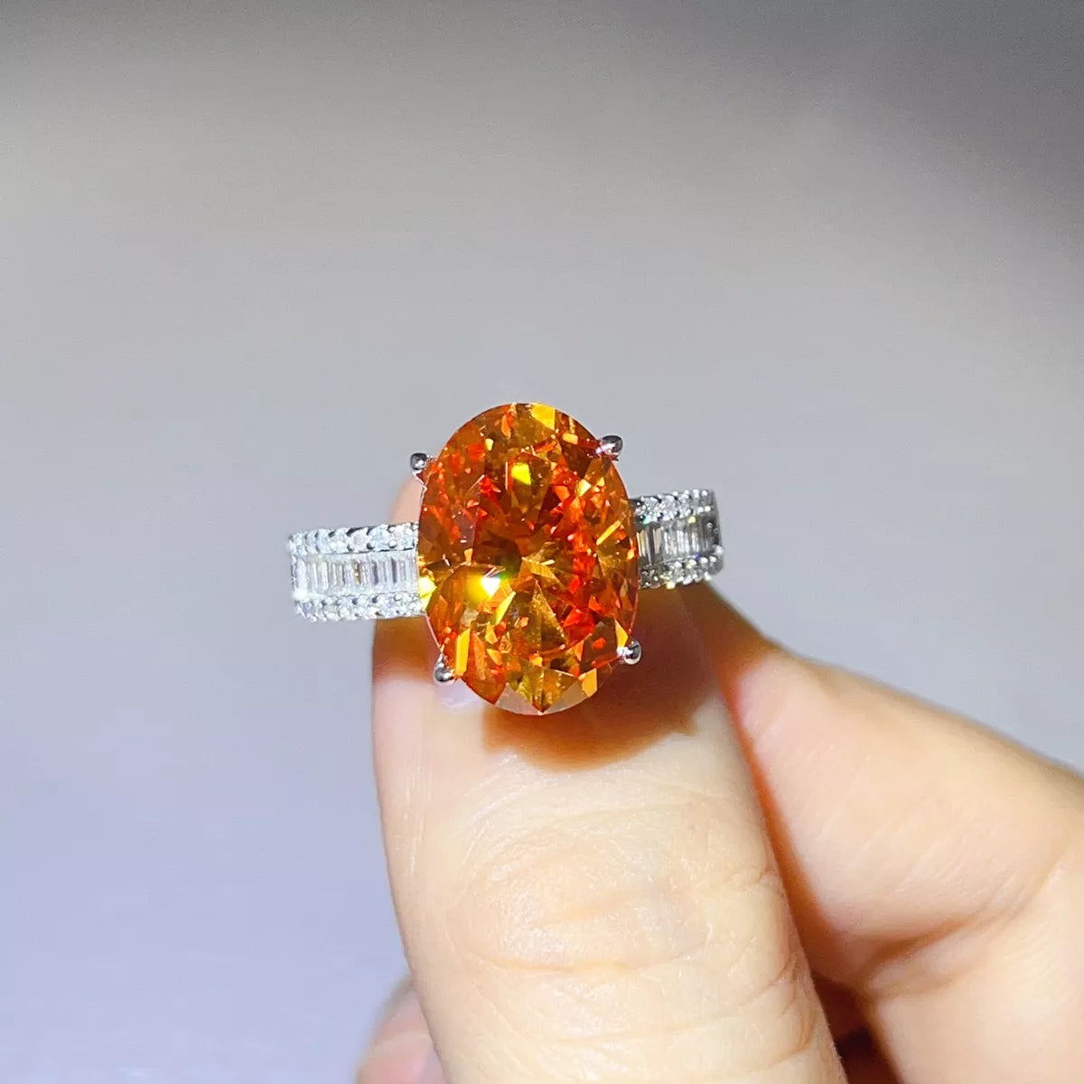 8 Carat Sterling Silver Moissanite Oval Ring in Coral - women's ring
