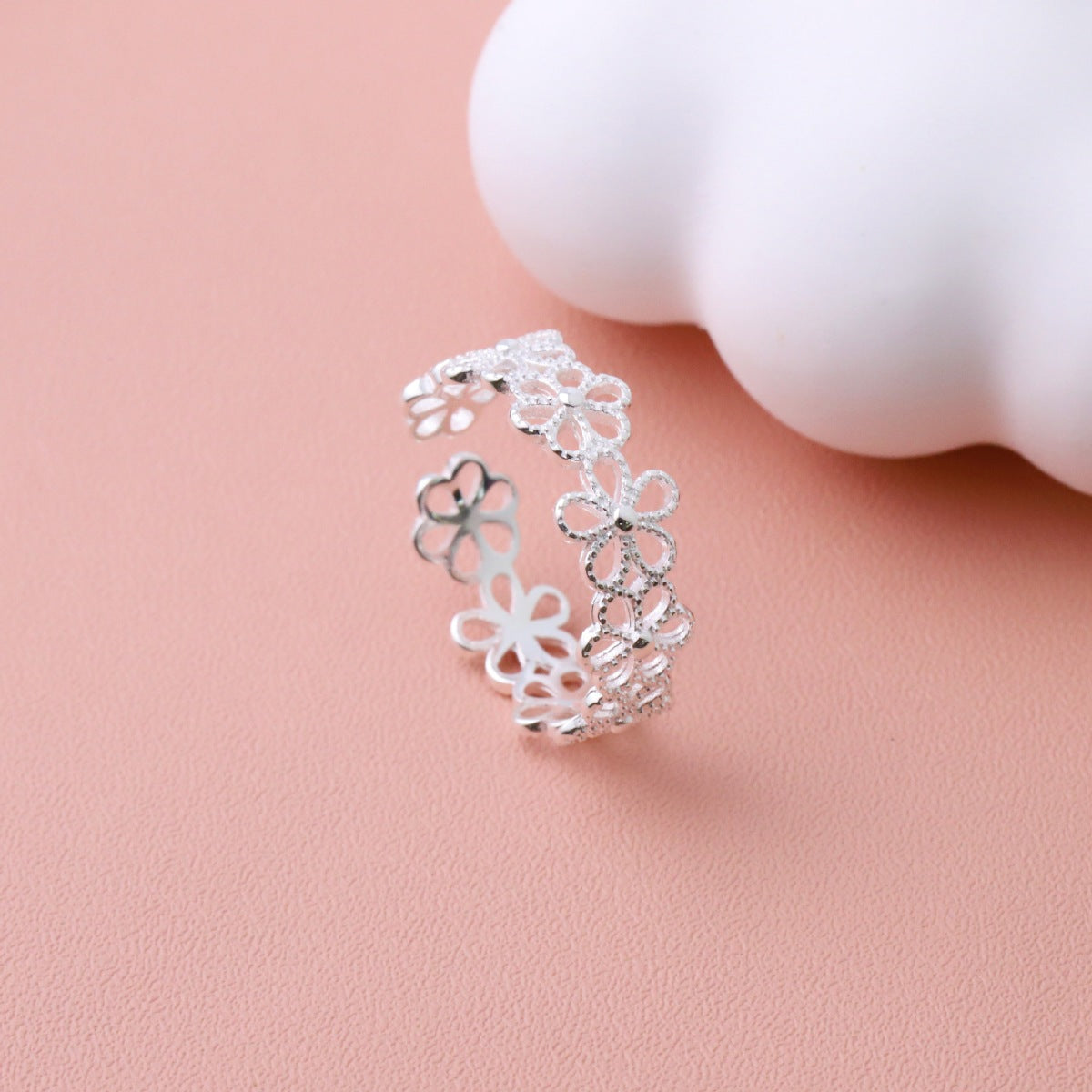 Floral Adjustable Open Ring - alternate ring view
