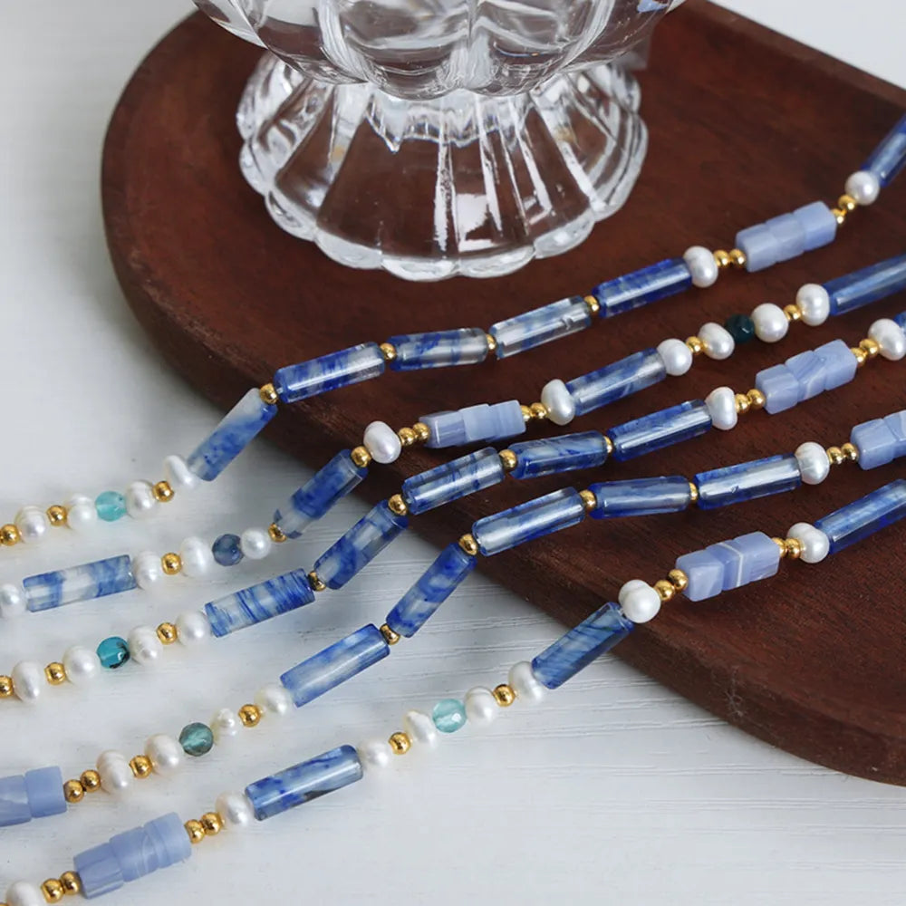 Freshwater Pearl Titanium Steel Geometric Bead Necklace - alternate necklace view