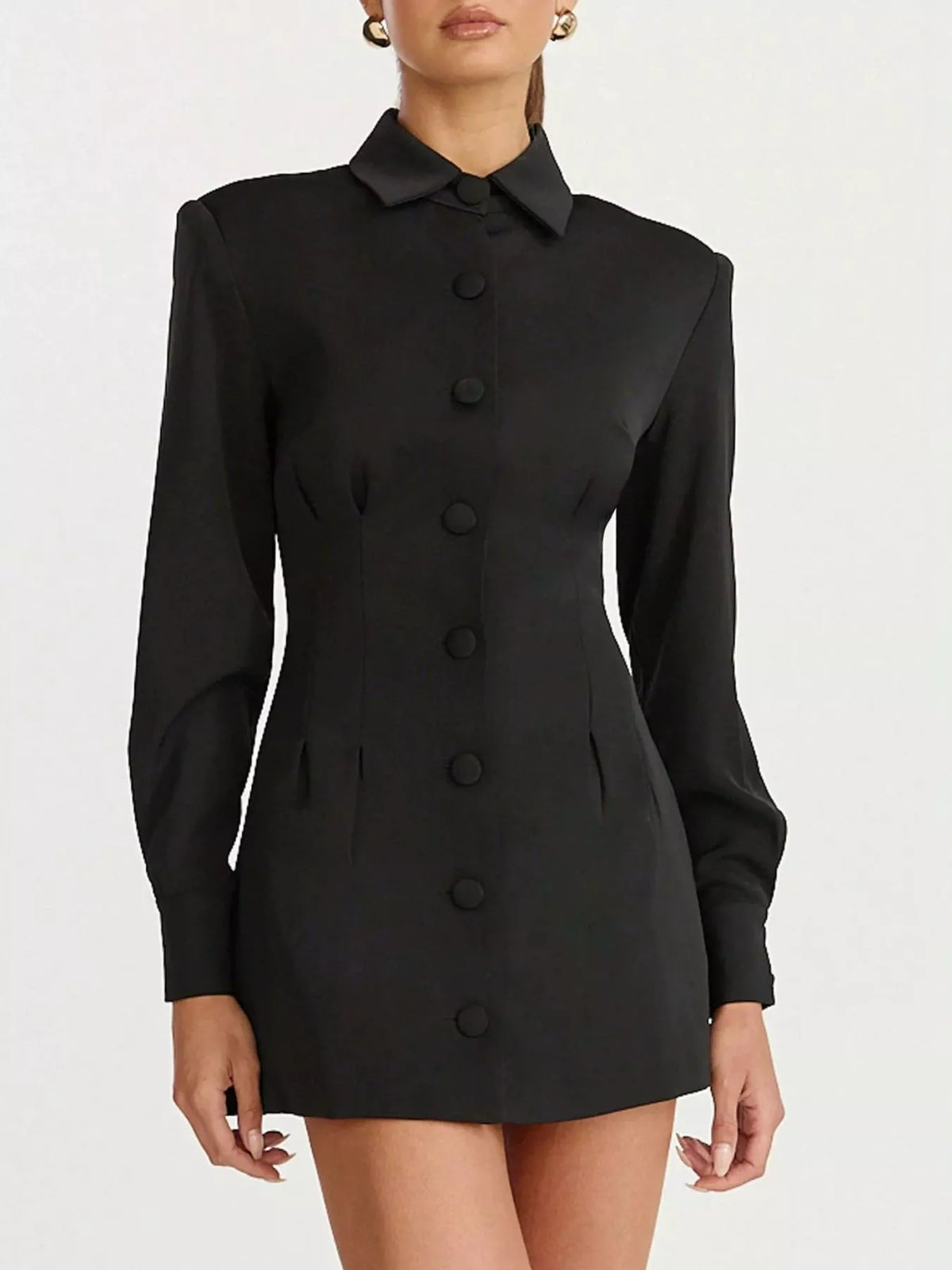 Corset-Style Button-Down Blazer Dress in Brown - Blossom's