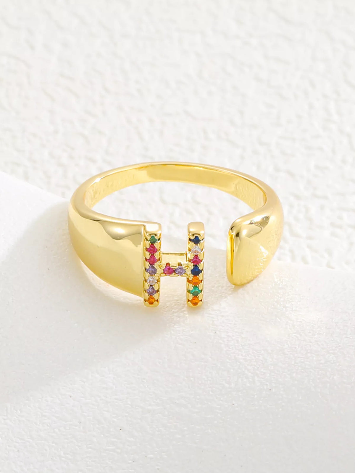 18K Gold-Plated Zircon Letter Ring in K - women's ring