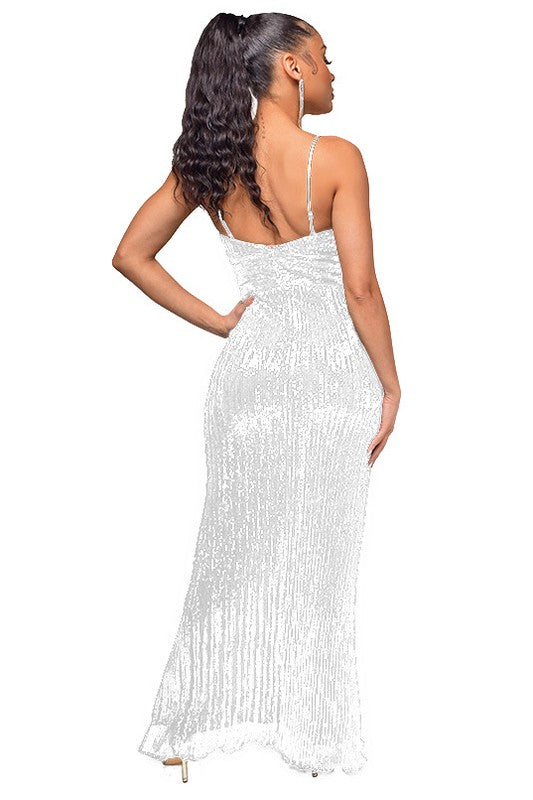 Sequined Side-Slit Evening Gown