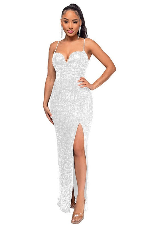 Sequined Side-Slit Evening Gown