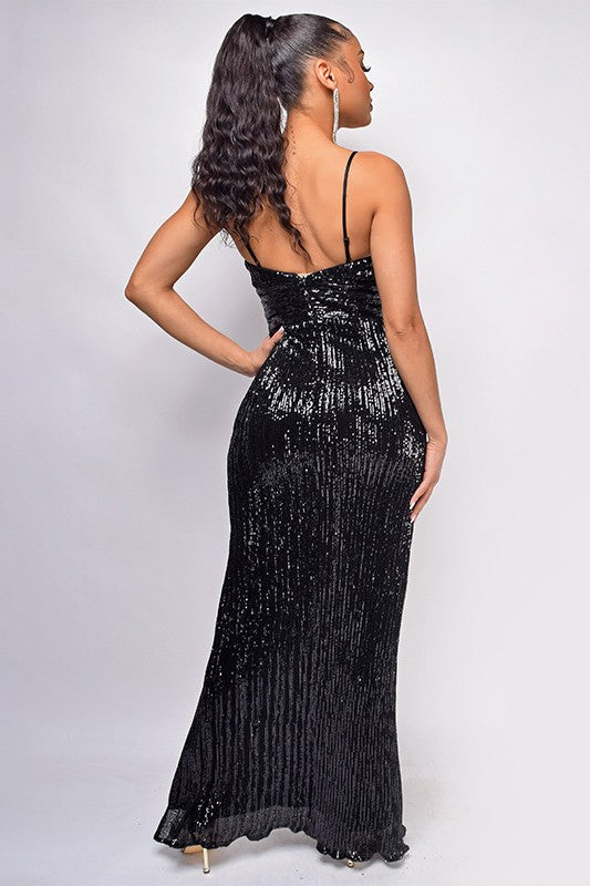 Sequined Side-Slit Evening Gown