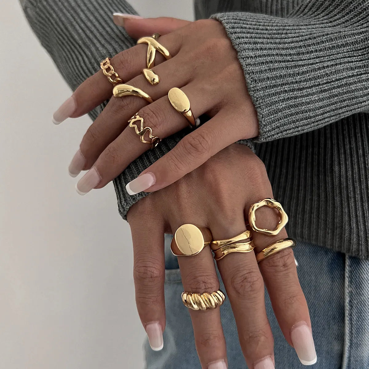 10-Piece Alloy Geometric Ring - alternate ring view