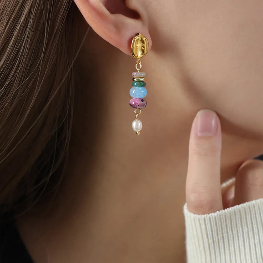 Natural Stone Freshwater Pearl Dangle Earrings in Red - women's dangle earrings