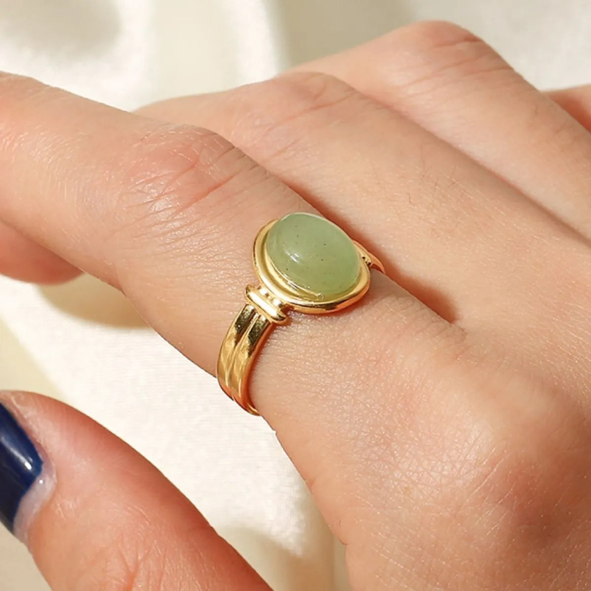 Vintage Natural Stone Gold-Plated Adjustable Ring in Brown - women's ring