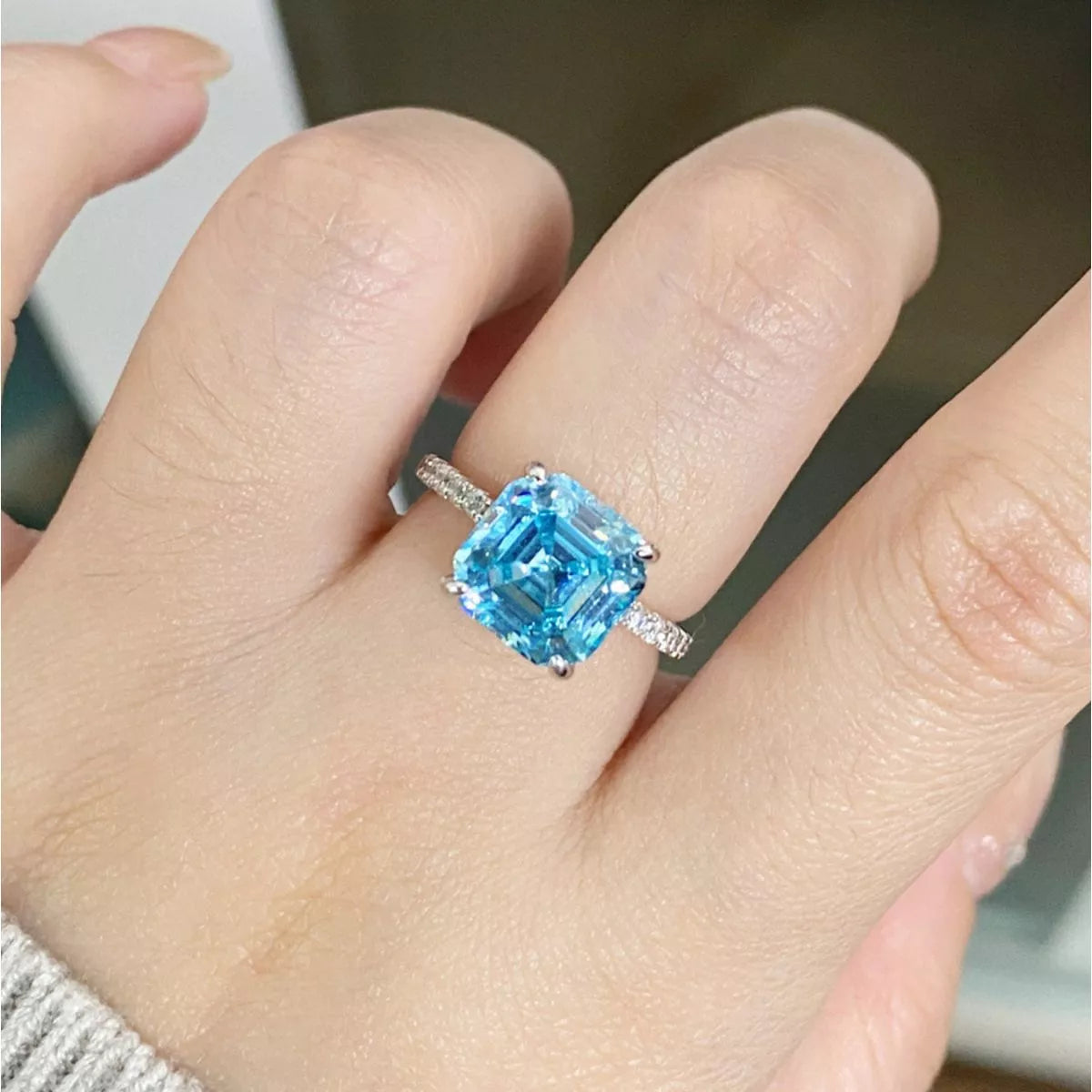 Sterling Silver Square Ring in Sky Blue - women's ring