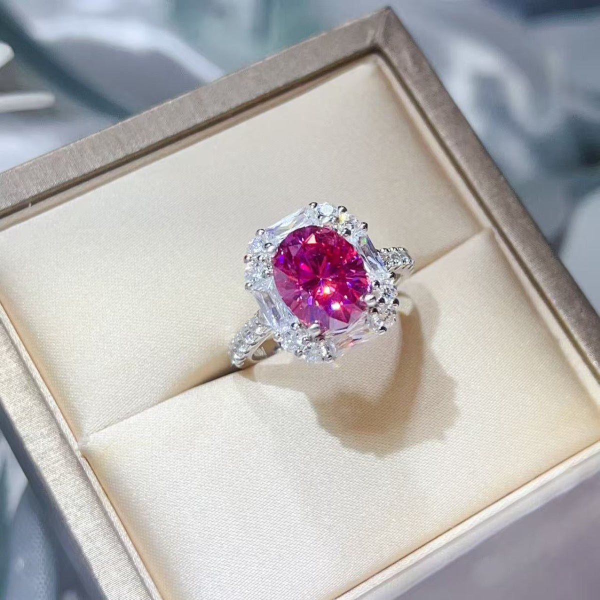 3 Carat Moissanite Sterling Silver Ring in Silver - women's ring