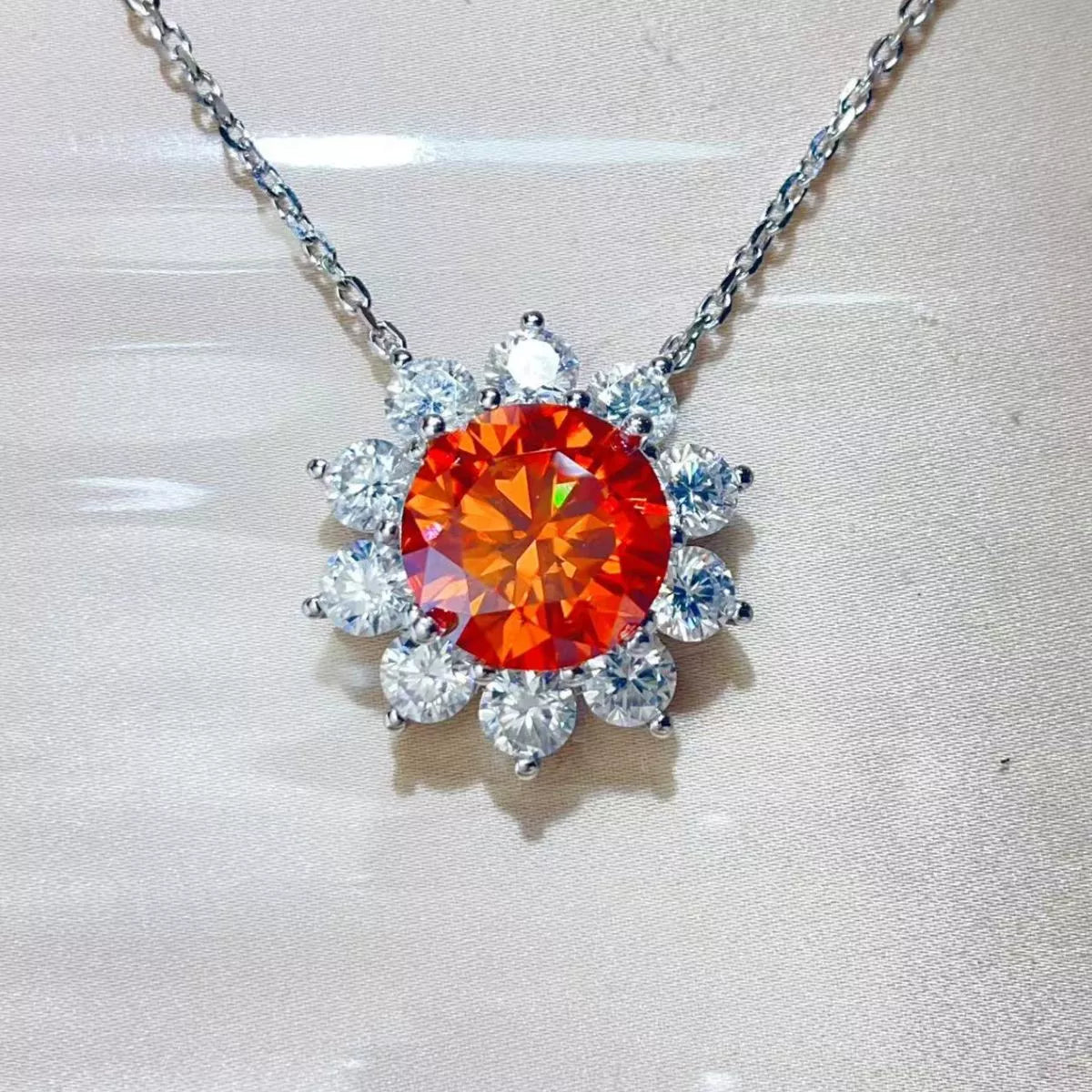 5 Carat Moissanite Sterling Silver Pendant Necklace in Orange - women's pendant necklace