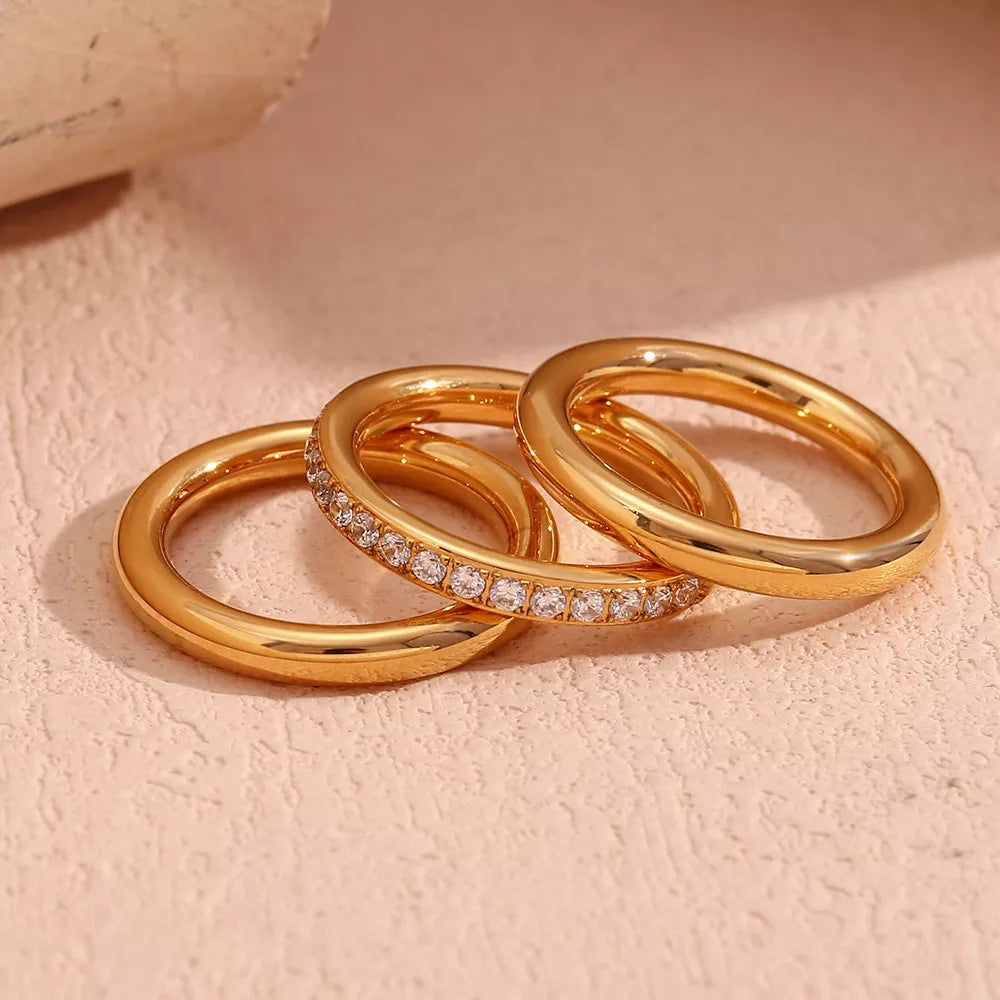 Stainless Steel Zircon Ring 3 Piece Set - alternate ring view