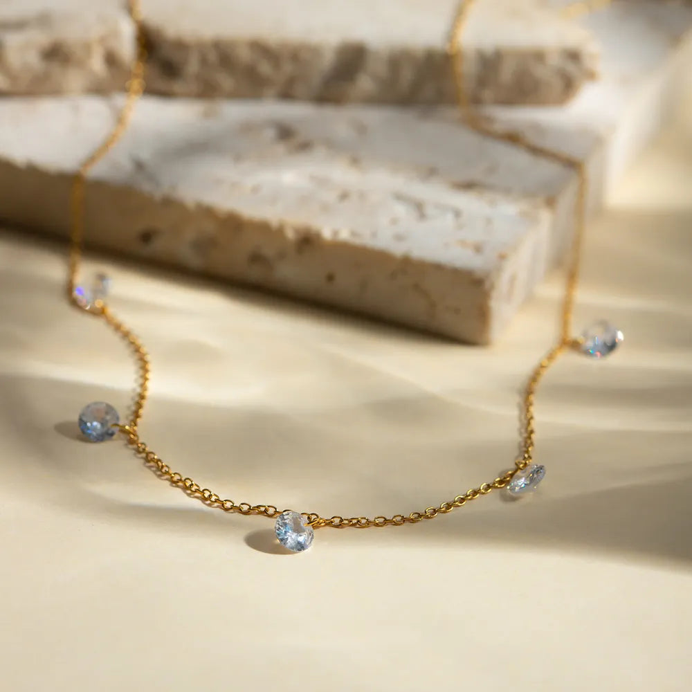 Stainless Steel Rhinestone Charm Necklace - alternate necklace view