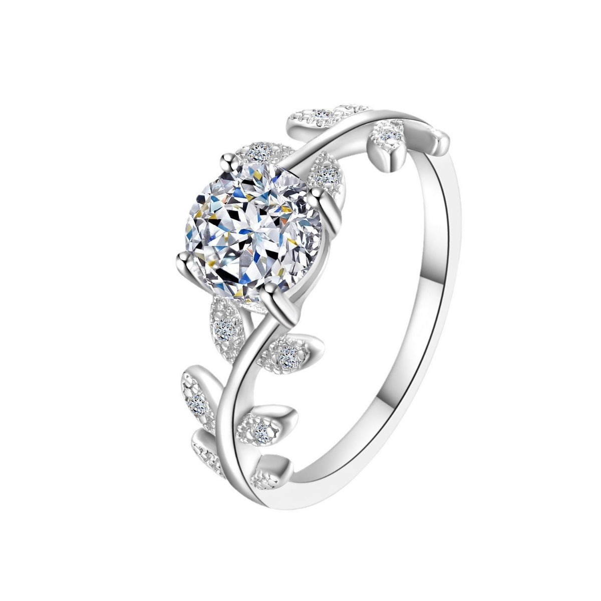 1 Carat Moissanite Sterling Silver Leaf Ring - alternate ring view