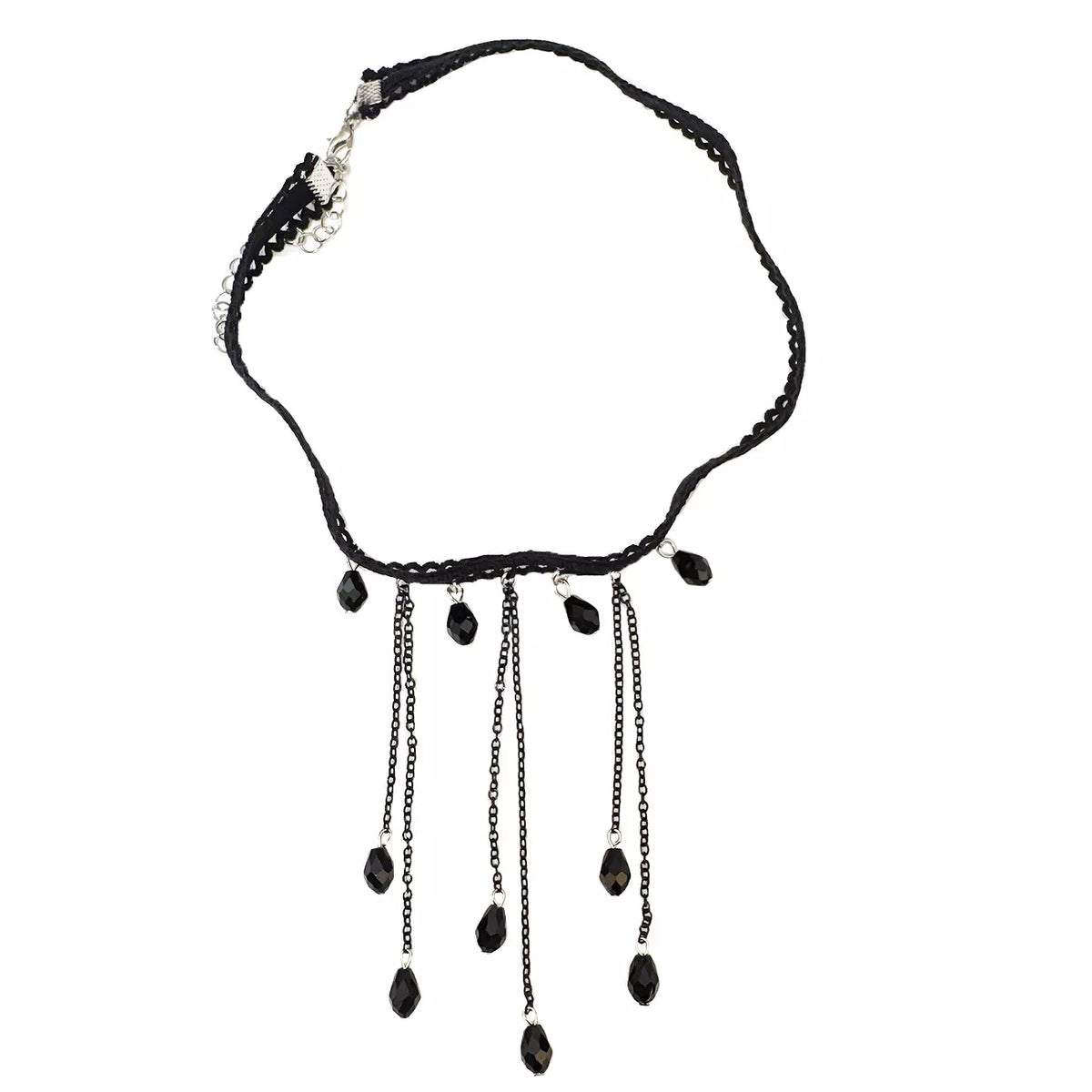 Gothic Lace Choker Necklace with Teardrop Dangle Charms - alternate necklace view