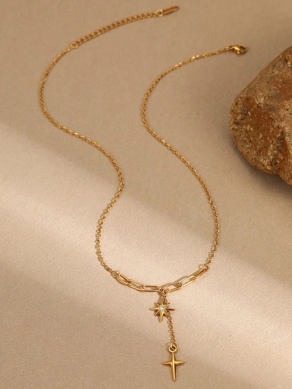 18K Gold-Plated Star Cross Pendant Necklace - alternate necklace view