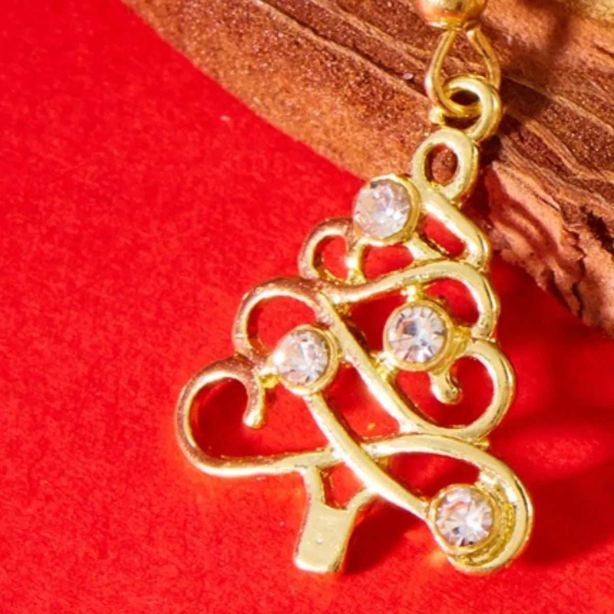 18K Gold-Plated Rhinestone Christmas Tree Dangle Earrings - alternate earring view
