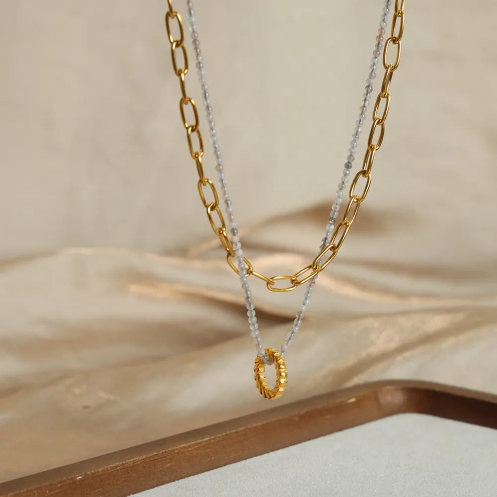 Beaded Double-Layered Titanium Steel Necklace in Gold - women's layered necklace