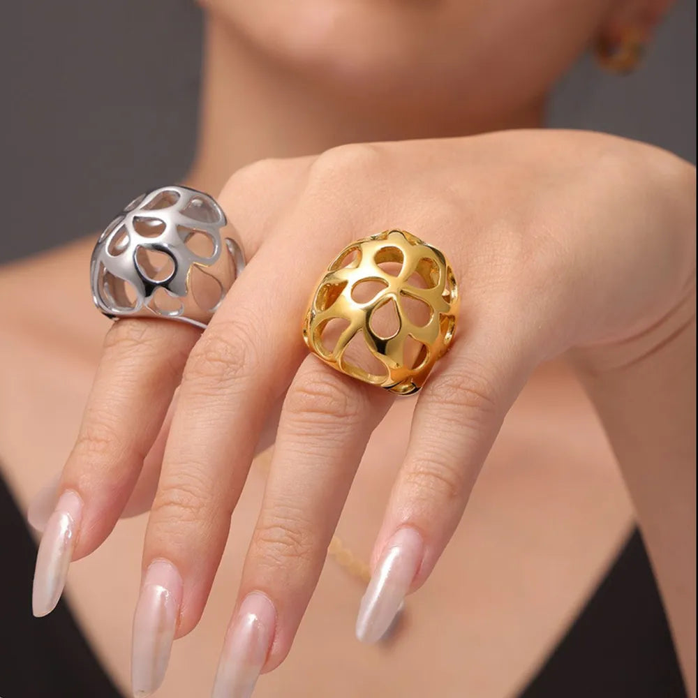Stainless Steel Cutout Ring in Gold - women's ring
