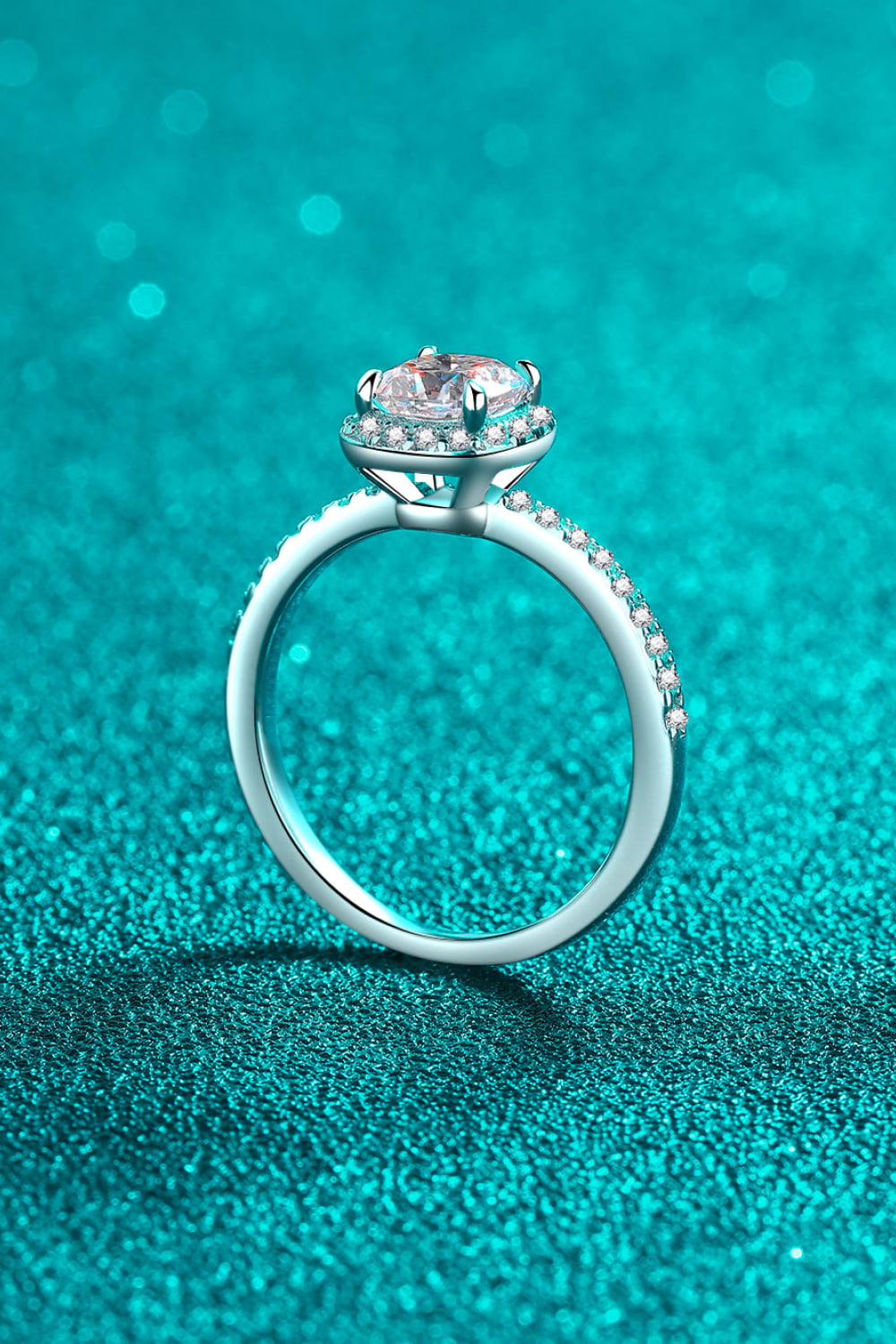 1 Carat Moissanite Sterling Silver Halo Ring in Silver - women's halo ring