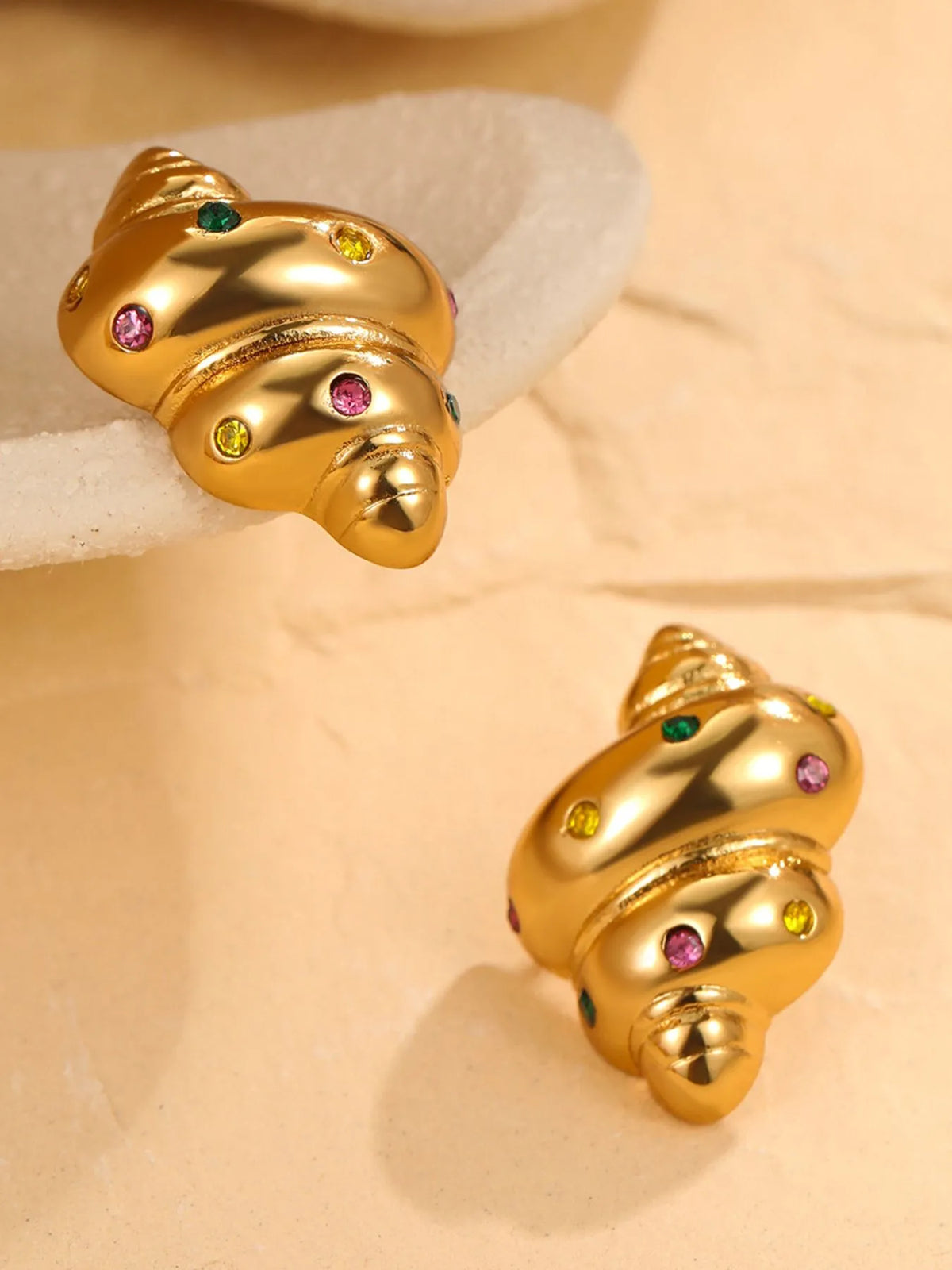 18K Gold-Plated Inlaid Zircon Spiral Earrings - alternate earring view