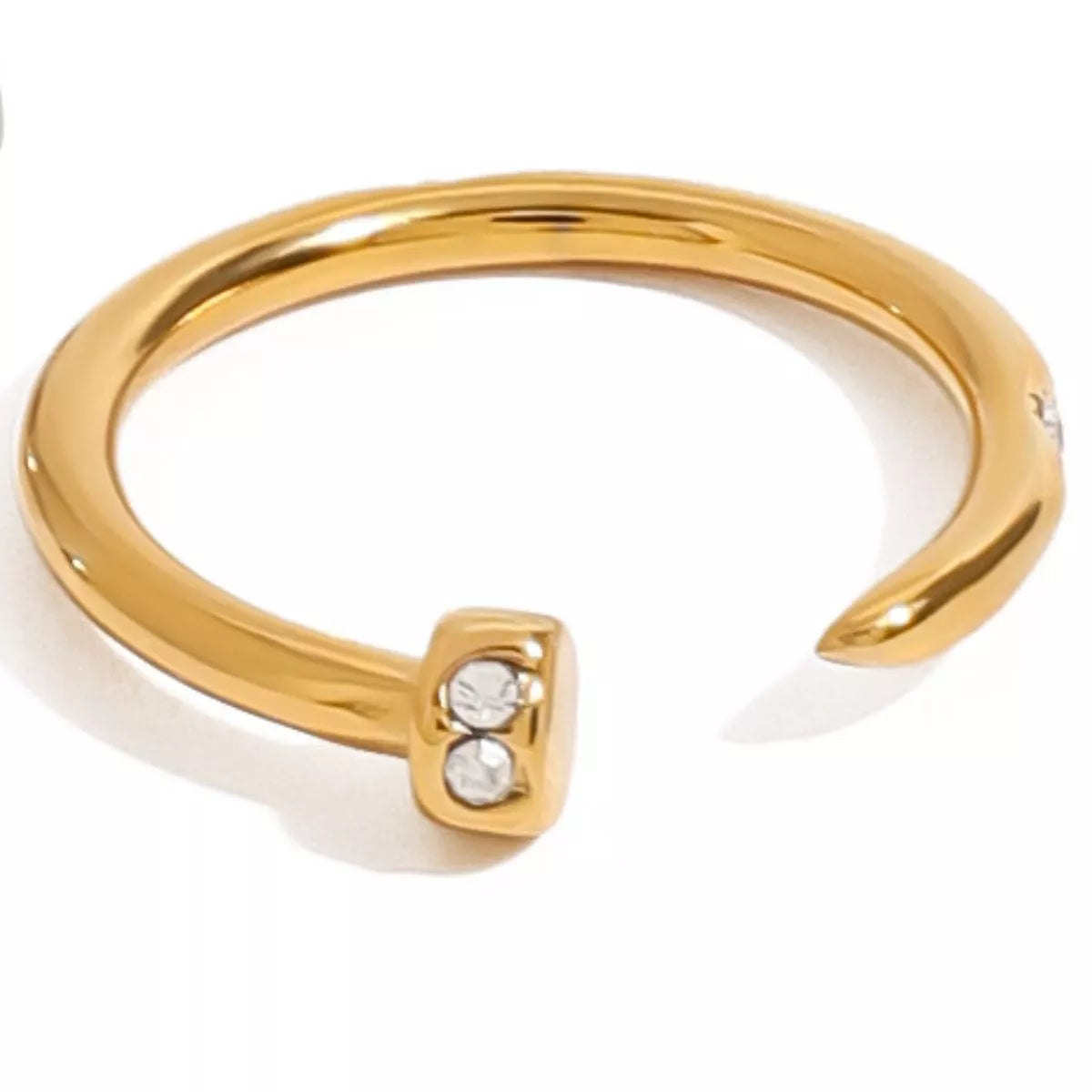 Stainless Steel Zircon Open Ring - alternate ring view