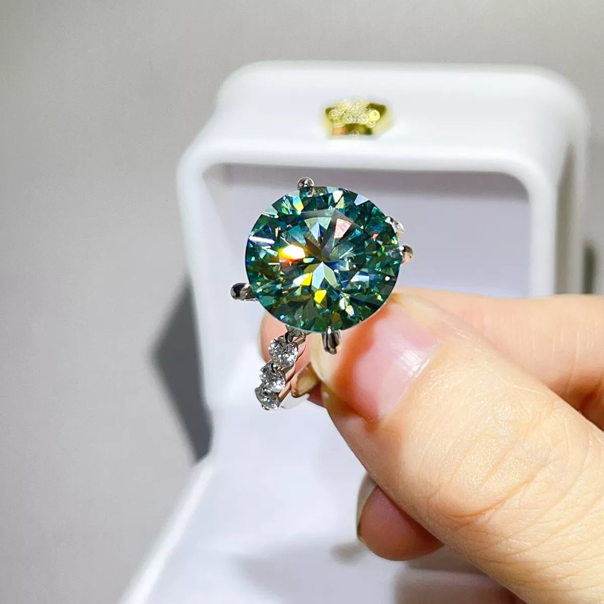 10 Carat Sterling Silver Moissanite Ring in Matcha Green - women's ring