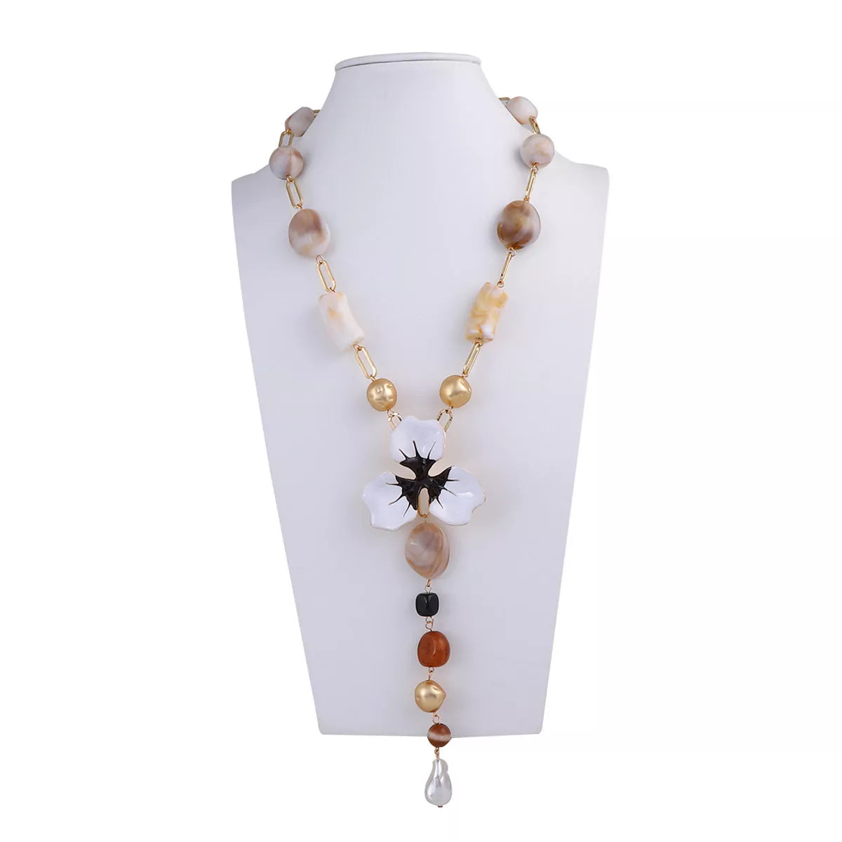 Alloy Dripping Oil Flower Resin Y-Shaped Necklace - alternate necklace view