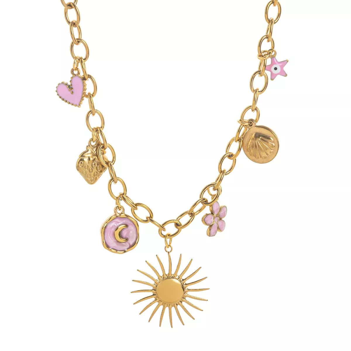 18K Gold-Plated Stainless Steel Charm Necklace in Pink turtle - women's necklace