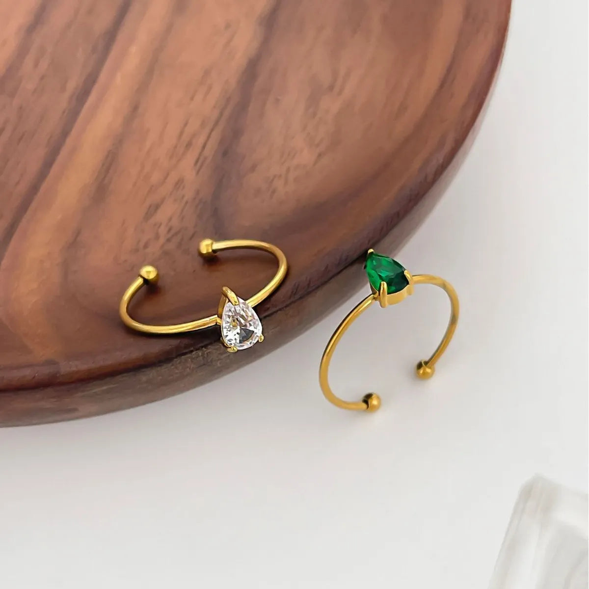2-Piece 18K Gold-Plated Inlaid Zircon Open Ring - alternate ring view