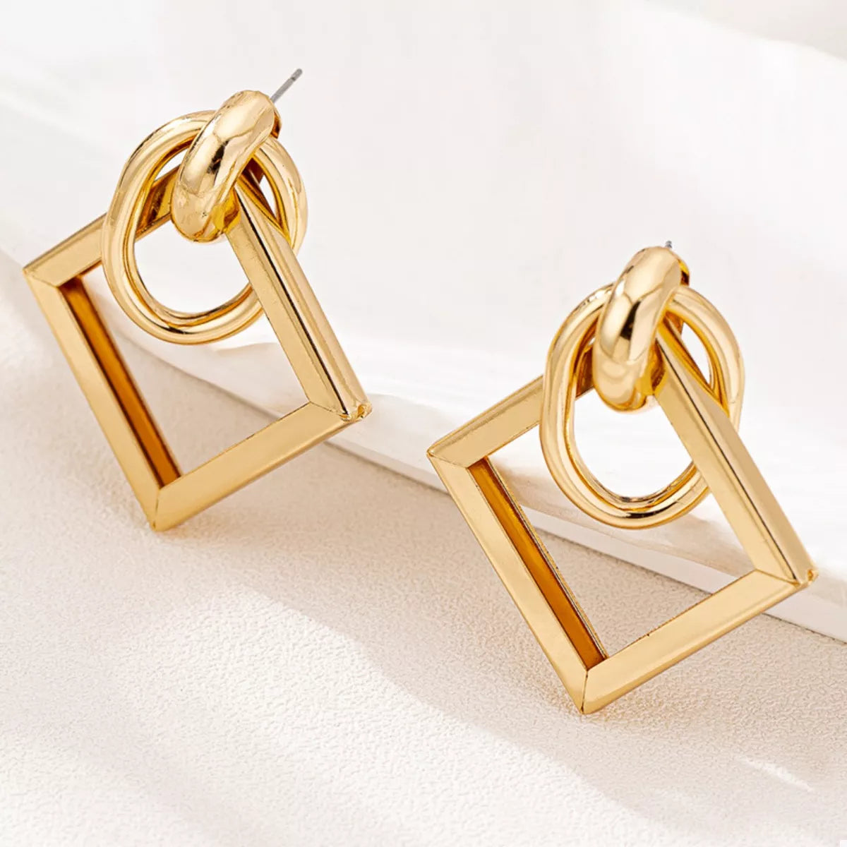 18K Gold-Plated Geometric Square Hoop Earrings - alternate earring view