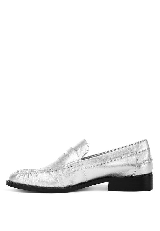 Metallic Genuine Leather Loafers