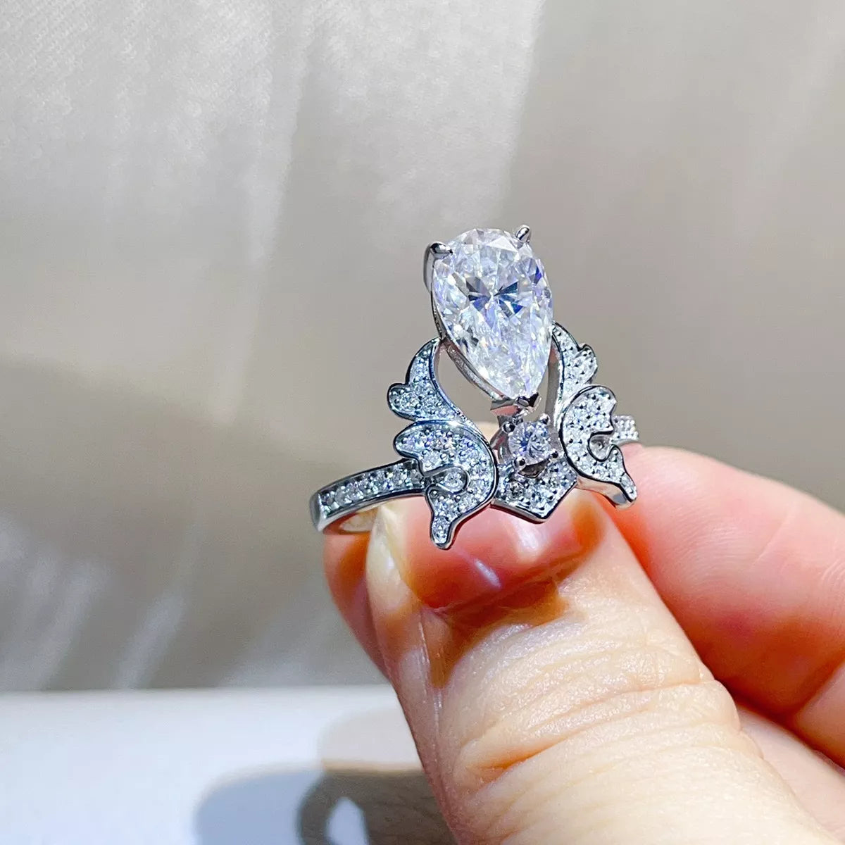 5 Carat Sterling Silver Moissanite Teardrop Ring in Silver - women's ring