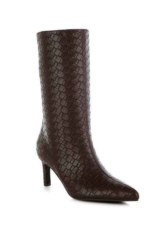 Woven Faux Leather Boots